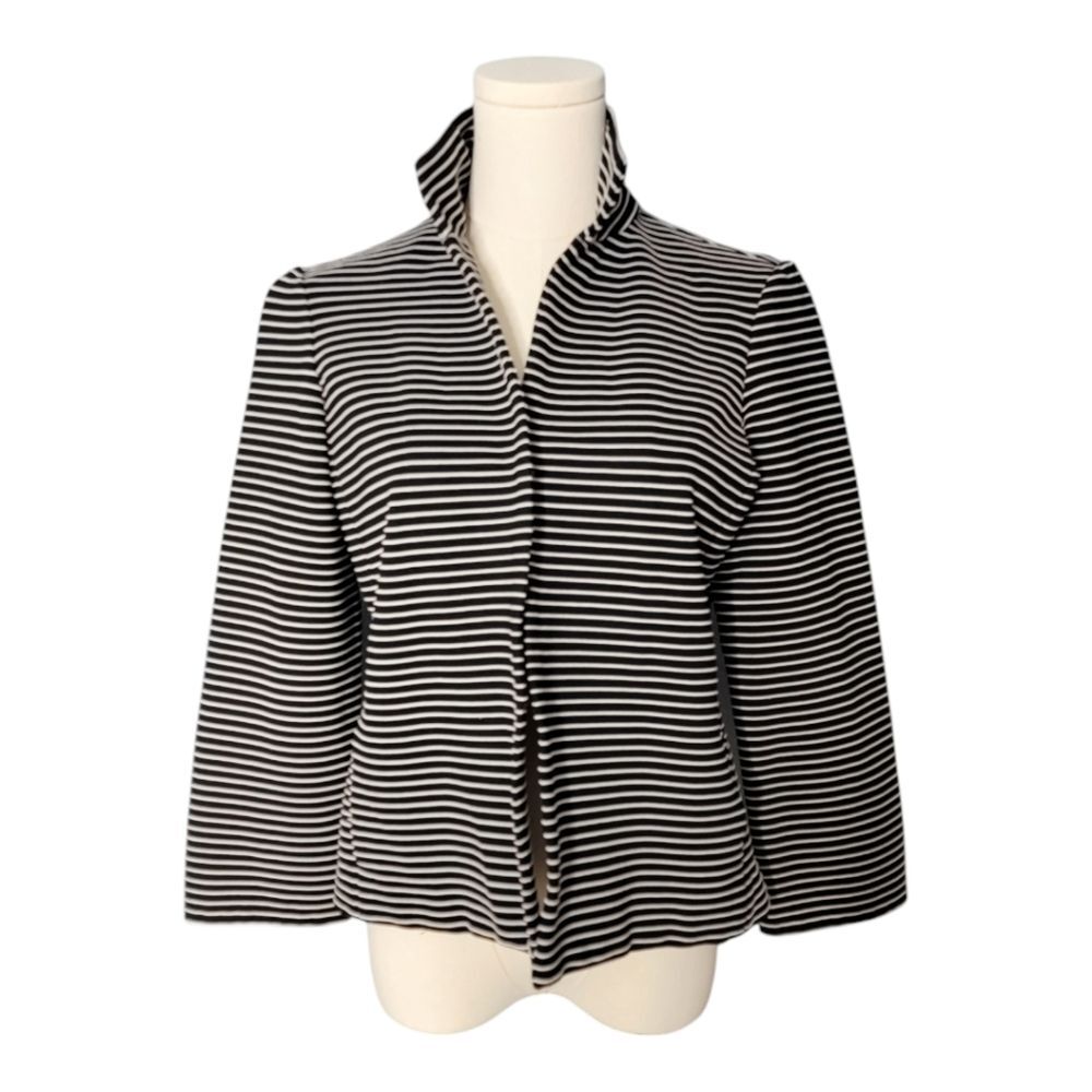 Lafayette 148 New York Bellene Black White Striped Jacket Blazer 3/4 Sleeve